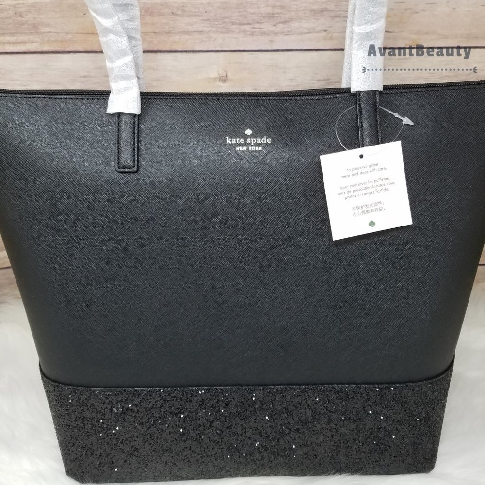 Kate Spade Penny Greta Court Black Glitter Tote - Picture 8 of 13